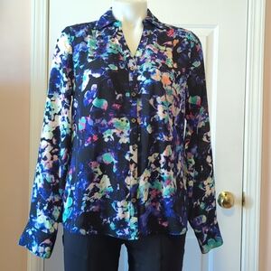 Jaclyn Smith Collection Colorful Long Sleeve Button Down Blouse Size S